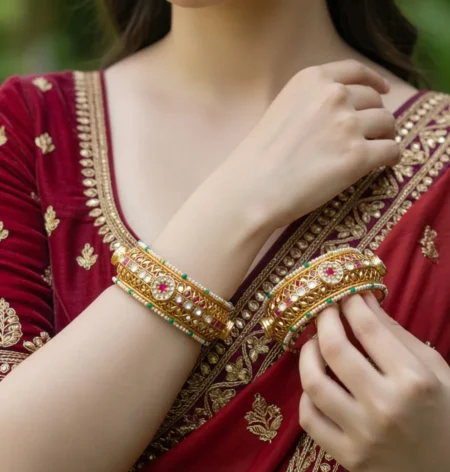 Antique Kundan Pearl Bangles  Kada Set