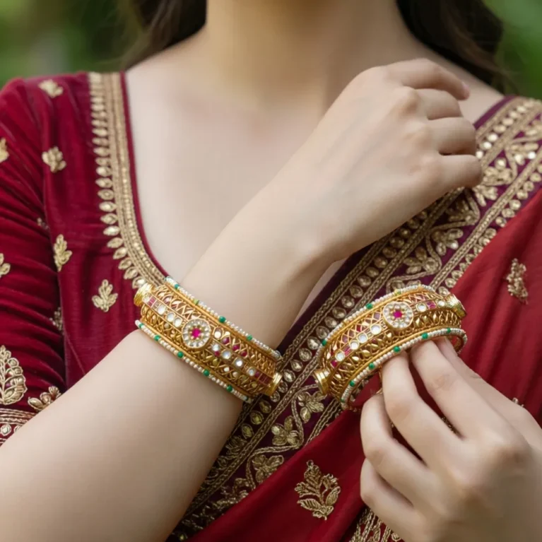 Antique Kundan Pearl Bangles  Kada Set