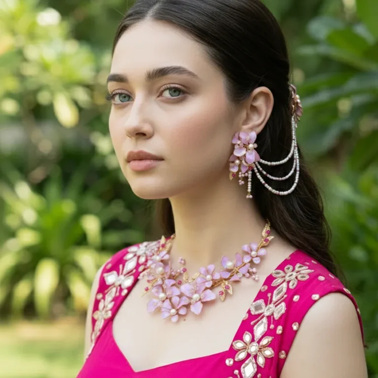 Blossom Pink Floral Pearl Necklace Set