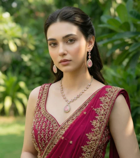 Elegant Pink Crystal Drop Necklace Set