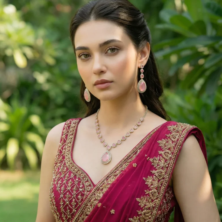 Elegant Pink Crystal Drop Necklace Set