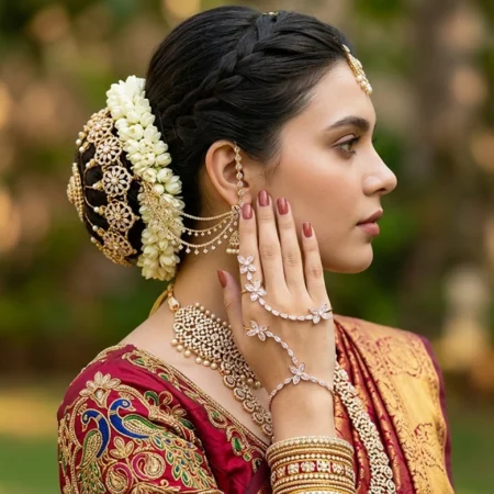 Butterfly Bloom Diamond Hand Harness Bracelet / Kada