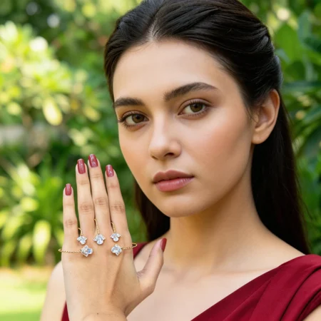 Golden Twisted Diamond Finger Bracelet / Kada