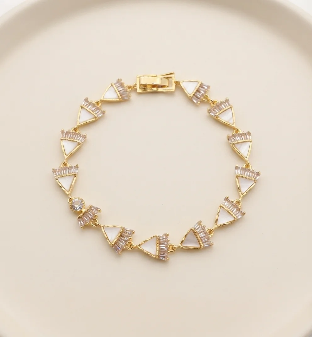 Gold-Tone Geometric Triangular Crystal and Mother-of-Pearl Bracelet